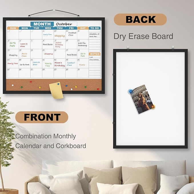 Monthly Calendar Dry Erase Board 24x18 Inch, Double-Sided Whiteboard and - Image 3