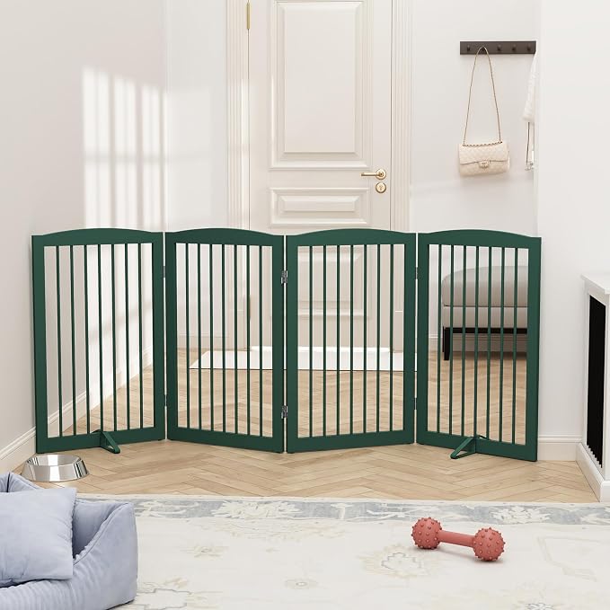 Freestanding Pet Gate for Dogs, Indoor Wooden Dog Gate for House, Foldable Dog - Image 2