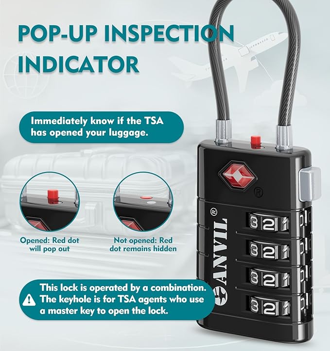 ANVIL TSA Approved Luggage Locks, 4 Digit Combination Travel Suitcase Locks - Image 3