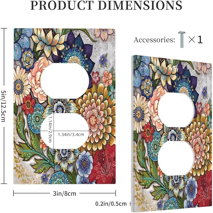 Boho Floral Colorful Floral Multi Color Flower Outlet Covers 1 Gang Duplex - Image 5