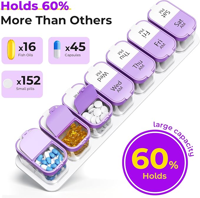 Odaro Extra Large Weekly Pill Organizer 2 Times A Day, Pill Box 7 Day Am Pm to - Image 2