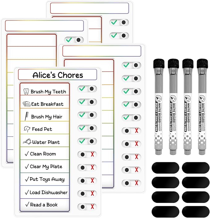 4 Pcs Chore Chart for Kids: Dry Erase My Chores Slider Chart, Magnetic Visual by Jupyn