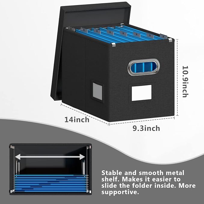 Hanging File Box with Lid, Linen Collapsible Decorative Office/Home File Cabinet - Image 4