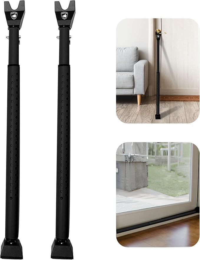 Sliding Door Security Bar, Door Jammer 2-in-1 Adjustable, Door Stoppers by GuardDogSecurity