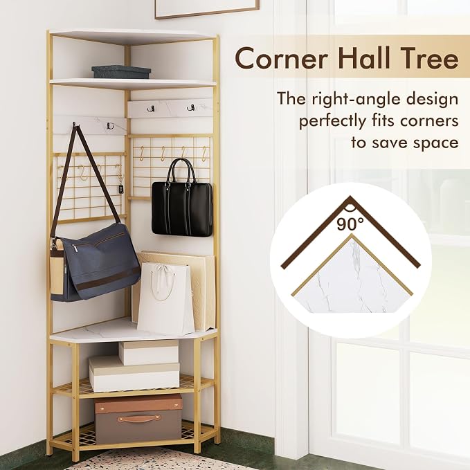 Giantex Corner Hall Tree, 12 Metal Hooks, 5-Tier Entryway Shoes Shelf Organizer - Image 5