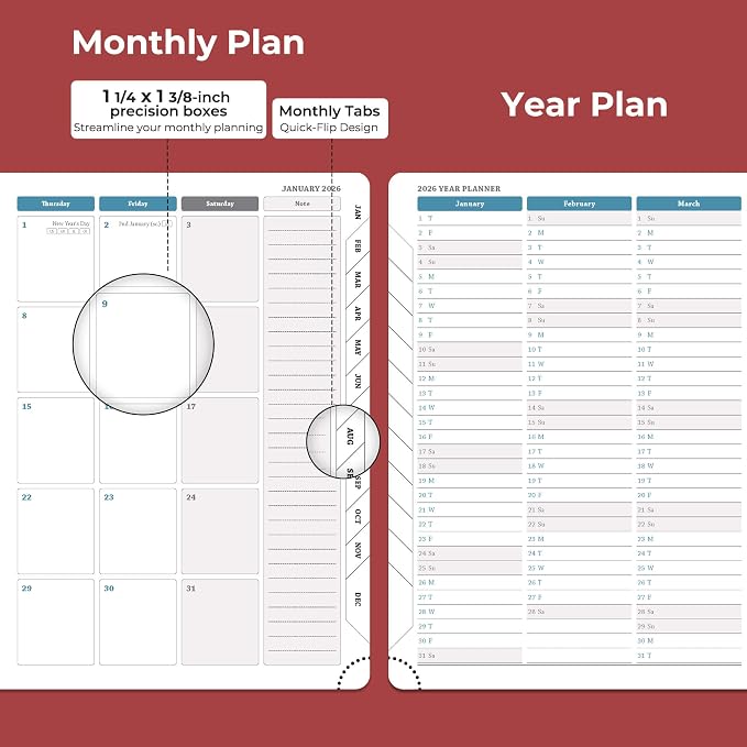 Planner 2026 Daily Weekly and Monthly, 12 Months Spiral Bound Calendar Agenda - Image 4