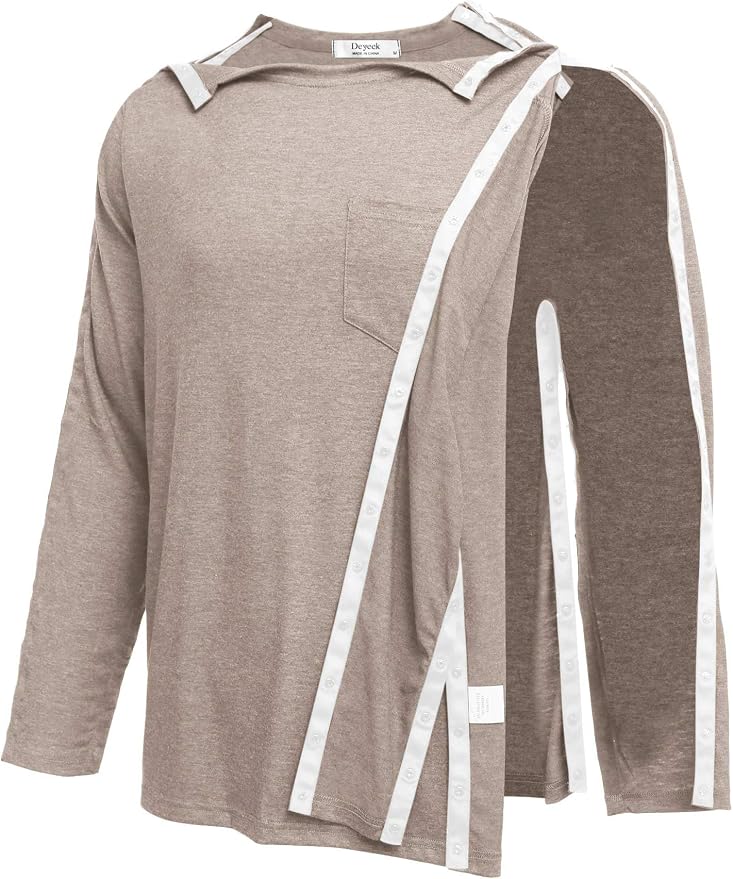 Deyeek Men's Post Shoulder Surgery Recovery Shirts Full Tear Away Long Sleeve - Image 2