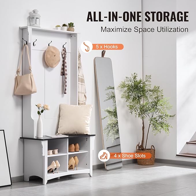 VEVOR Hall Tree Entryway Bench, Coat Rack - Image 5