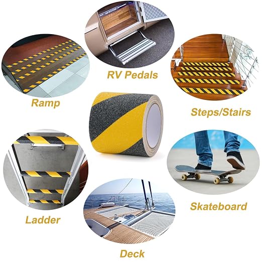 Anti Slip Tape 4" x 16.4 Ft Black and Yellow Heavy Duty Waterproof Grip Tape - Image 7