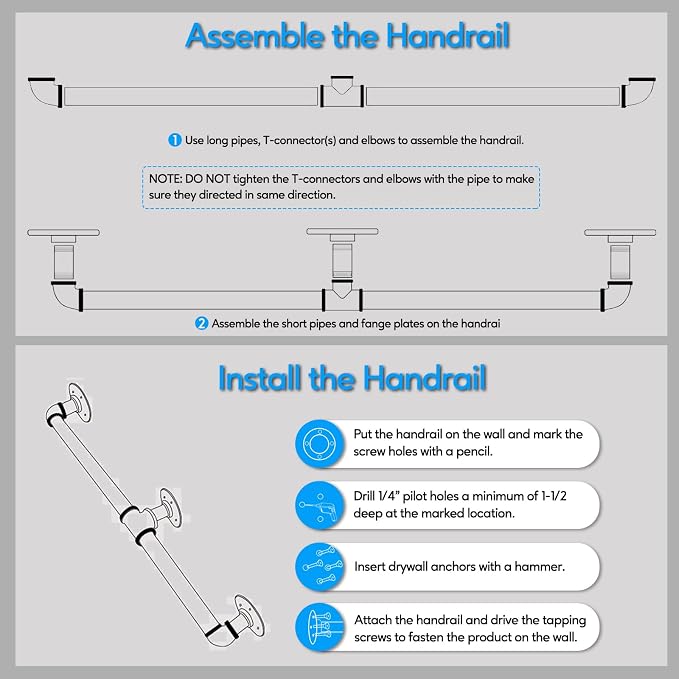 Pipe Stair Handrail, 10 Ft Metal Staircase Handrail, Wall Hand Railing - Image 6