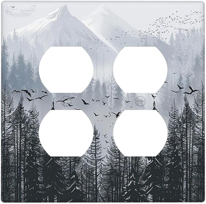 Misty Forest Nature Tree Mountain Birds Outlet Covers 2 Gang Double Duplex by Unknown