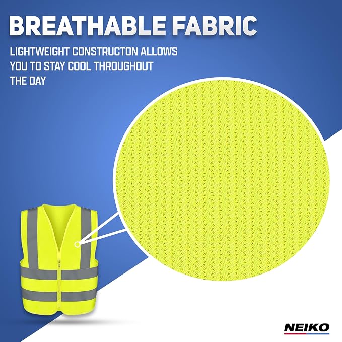 Neiko High Visibility Safety Vest ANSI Class 2, No Pocket, Neon Yellow - Image 4