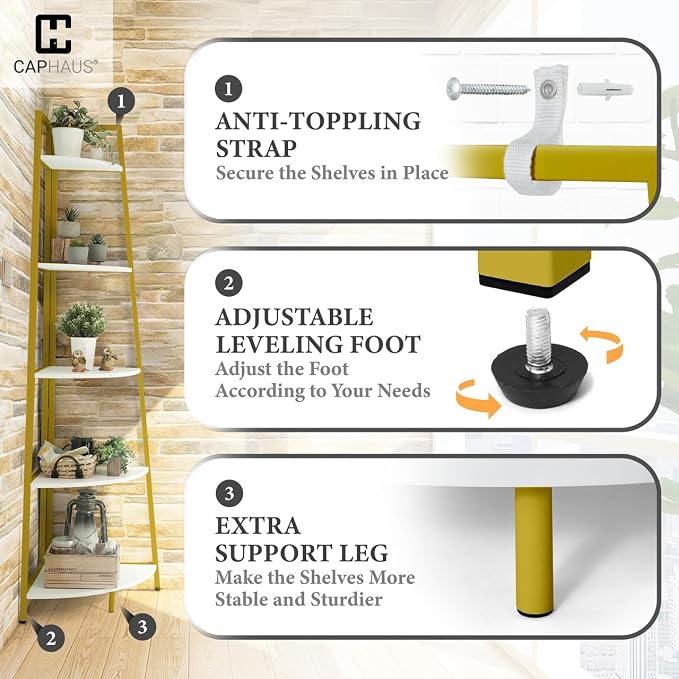 CAPHAUS Tall Corner Shelf Stand, 5-Tier Display Shelves, Ladder Corner Wood - Image 5