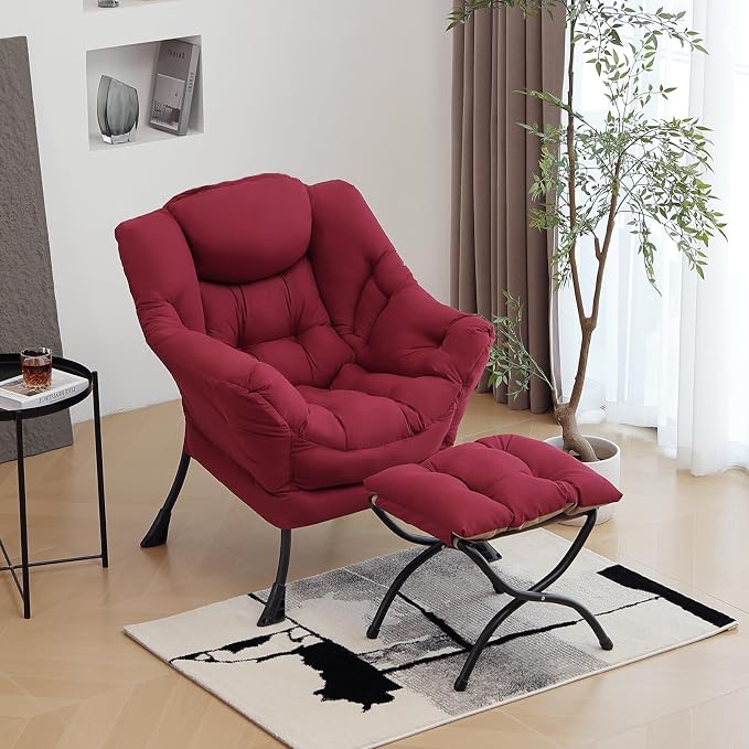 Lazy Chair with Ottoman, Modern Chair with Folding Footrest, Lounge Accent Chair - Image 2