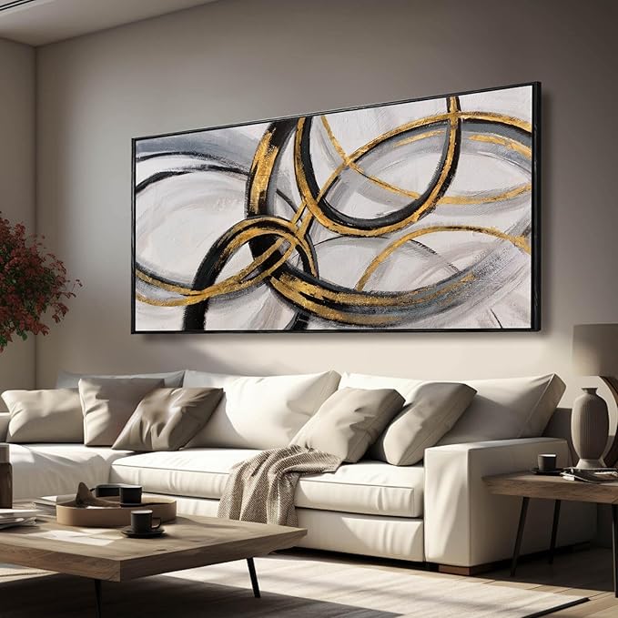Large Framed Canvas Wall Art Gold Foil Prints Art Abstract Wall Pictures by Kureful