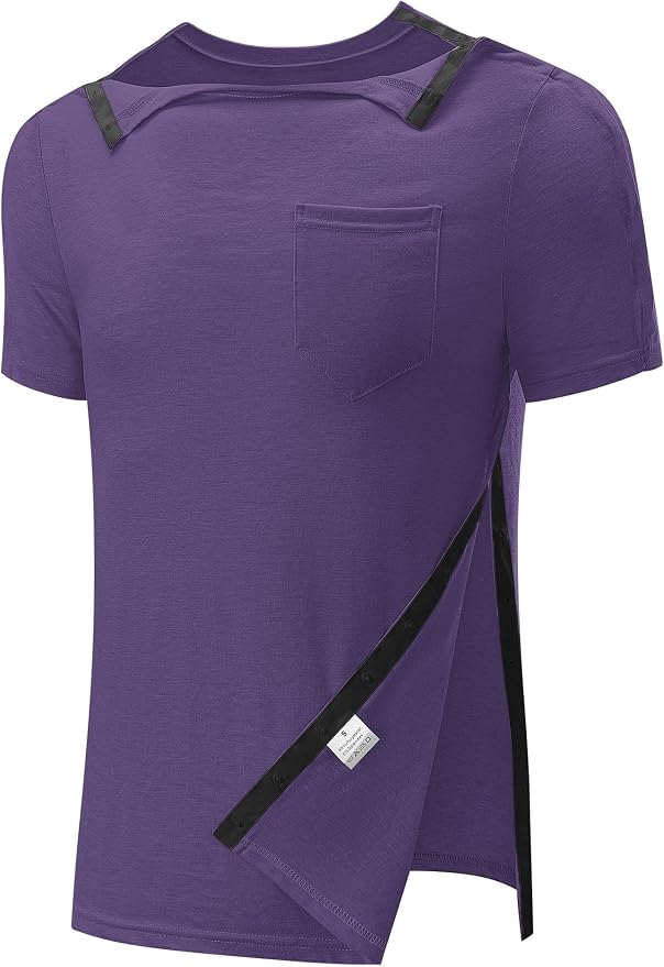 Poriff Men's Post Shoulder Surgery Recovery Shirts Full Tear Away Short Sleeve by PORIFF