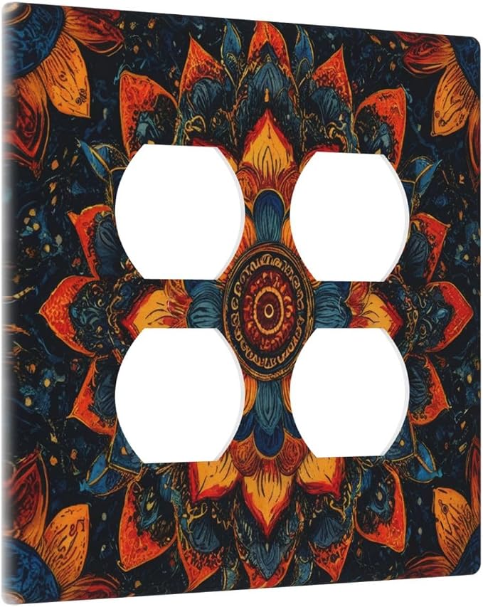 Colorful Oriental Floral Blooming Mandala Flower Outlet Covers 2-Gang Duplex - Image 2