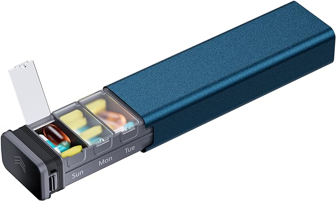 7 Day Weekly Metal Pill Organizer Travel, Kursoaya Premium Aluminum Daily Pill by Kursoaya