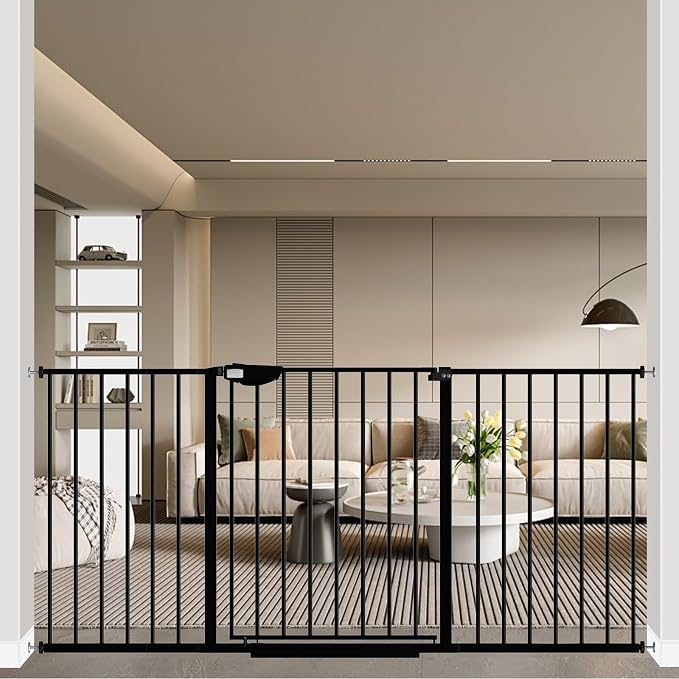 WAOWAO Triple Lock 49.21-66.54" Baby Gate Extra Wide Pressure Mounted Walk by WAOWAOBABYSAFETYPRODUCTS