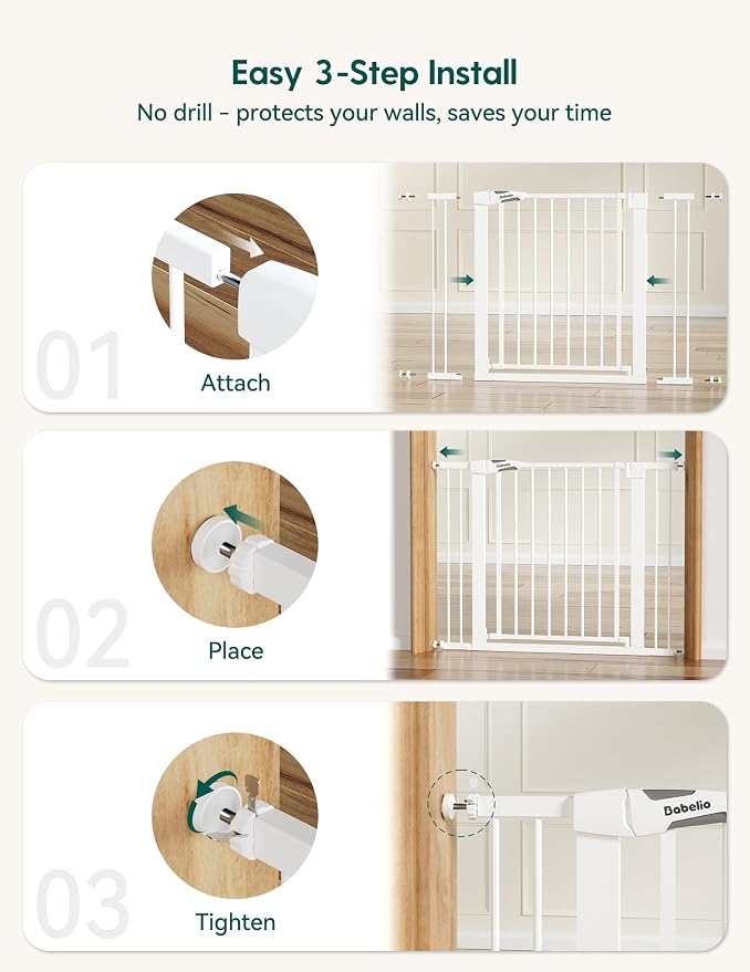Babelio Baby Gate for Doorways and Stairs, 36“ Tall Pet Gate, PressGuard P7 - Image 4