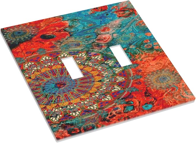Abstract Ombre Colorful Indian Mandala 2 Gang Light Switch Plate Cover Double - Image 3