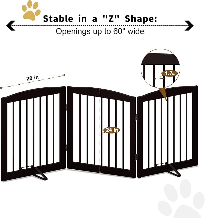 Freestanding Pet Gate for Dogs, Foldable Wooden Dog Gate for House, Indoor Dog - Image 5