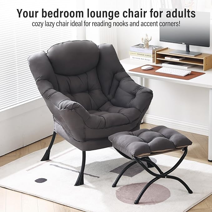 Lazy Chair with Ottoman, Modern Chair with Folding Footrest, Lounge Accent Chair - Image 3