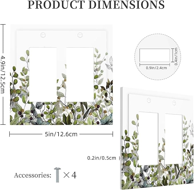 Watercolor Green Eucalyptus Leaves Plants Fruit Decorative Outlet Covers 2 Gang - Image 5