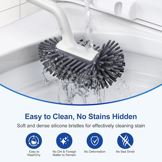 HAMITOR Toilet Bowl Brush Holder Set: 2Pack Deep Cleaning Silicone Toilet - Image 5