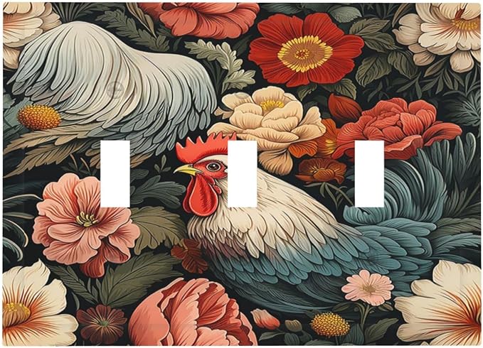 Decorative Switch Plates Rooster Flowers Red White Chicken Floral 3 Gang Wall by Everyswitchisastoryswitch
