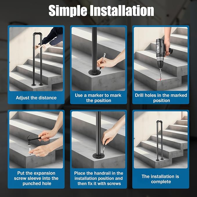 Stair Handrail Matte Black U-Shaped Industrial Wrought Iron Railing Non-Slip - Image 6