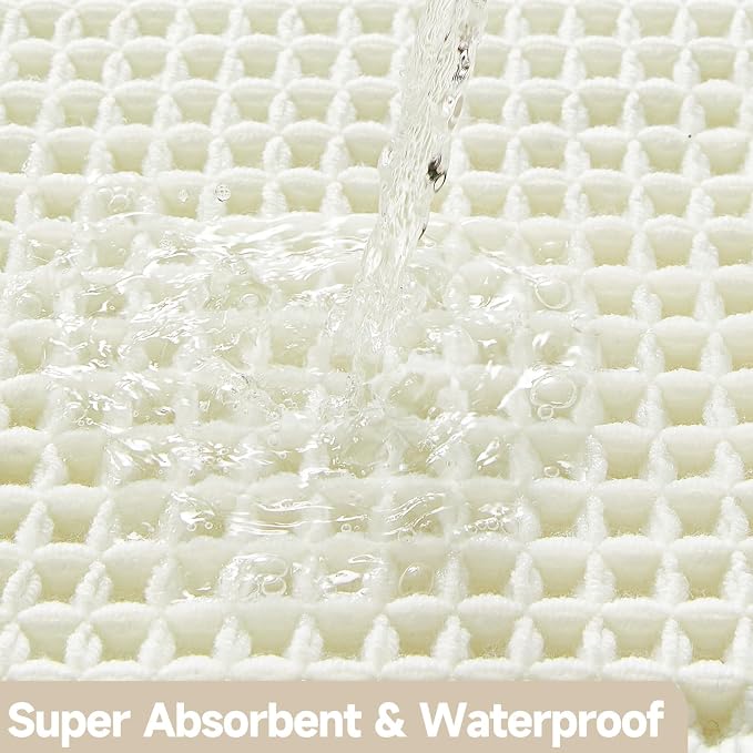 Cream White Long Bathroom Rugs, Waffle Runner Rug Bathroom Non Slip Washable - Image 7