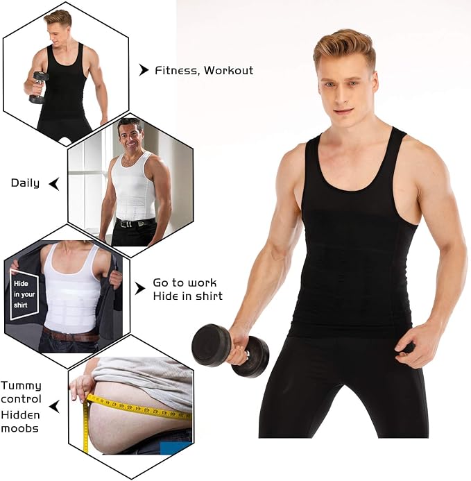 Mens Compression Shirt to Hide Gynecomastia Moobs Slimming Body Shaper Vest - Image 5