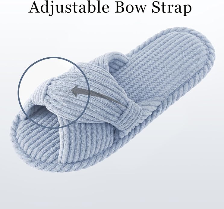 Evshine Fall House Slippers for Women Corduroy Cross Bow Indoor Slippers Open - Image 3