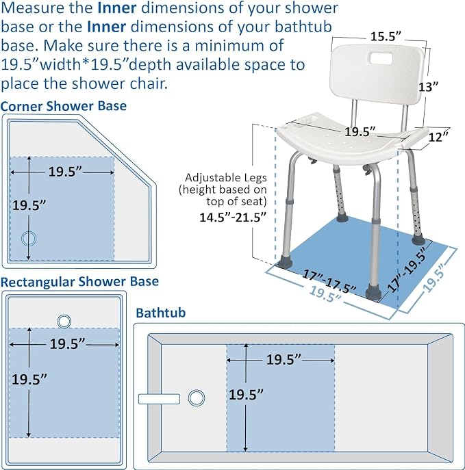 FSA/HSA Eligible, Vaunn Tool-Free Assembly Adjustable Shower Chair Spa Bathtub - Image 3