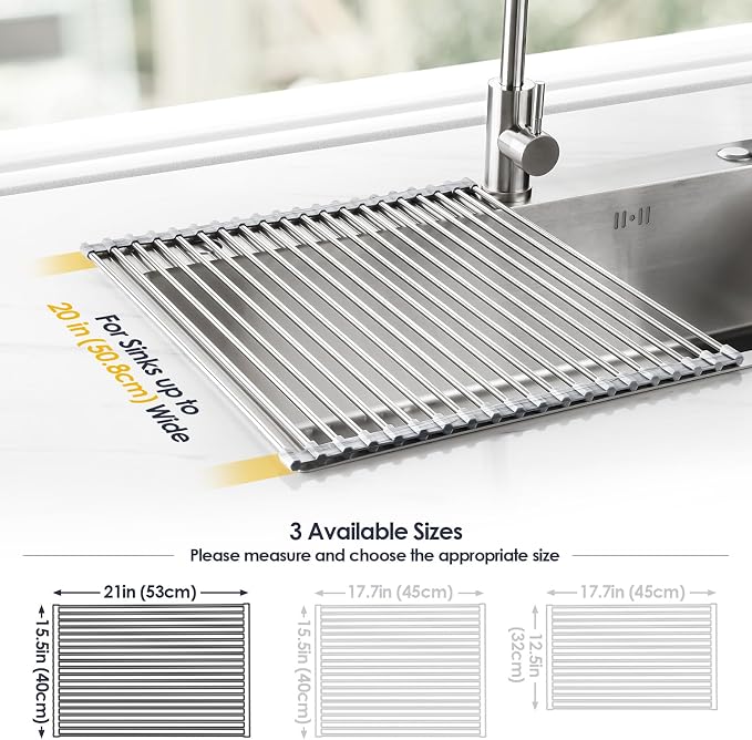 Tomorotec Stainless Steel Roll-Up Dish Drying Rack Marble Color Silicone Edges - Field & Grace