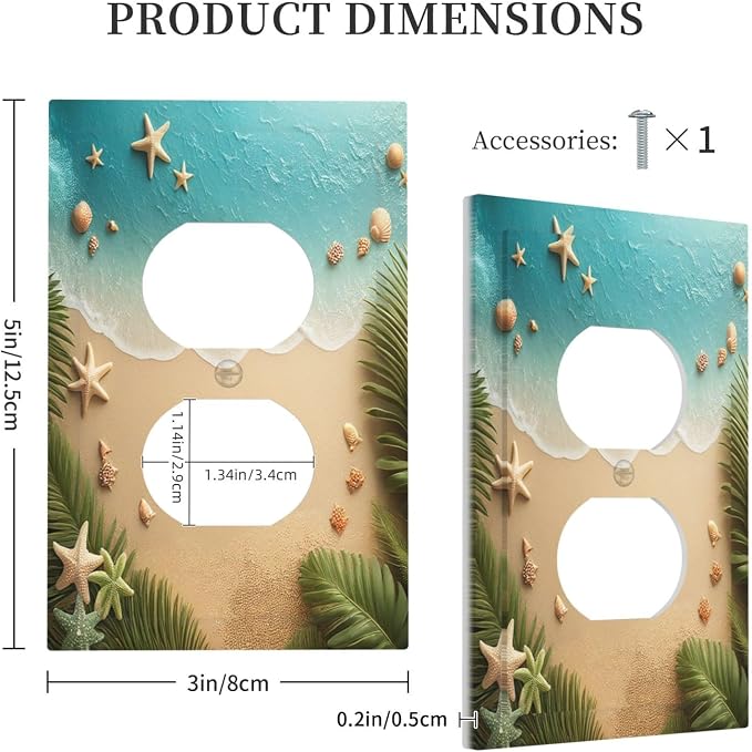 Outlet Covers Summer Beach Themed Starfish Seashells 1 Gang Duplex Wall Plate - Image 5