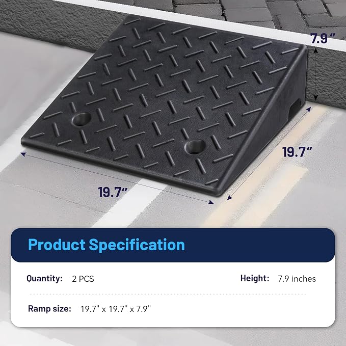 Rubber Curb Ramp, Heavy-Duty 3 T Capacity Threshold Ramps, 19.7" L x 19.7" W - Image 2