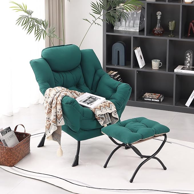 Lazy Chair with Folding Ottoman, Modern Accent Lounge Armchair with Armrests - Image 6