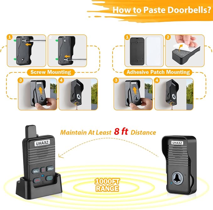 Wireless Doorbell, Hand-Free Door Bell, 1000Ft Long Range, Full Duplex 2 Way - Image 8