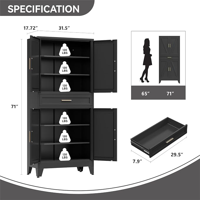 Metal Storage Cabinet with Drawer, Living Room - Image 2