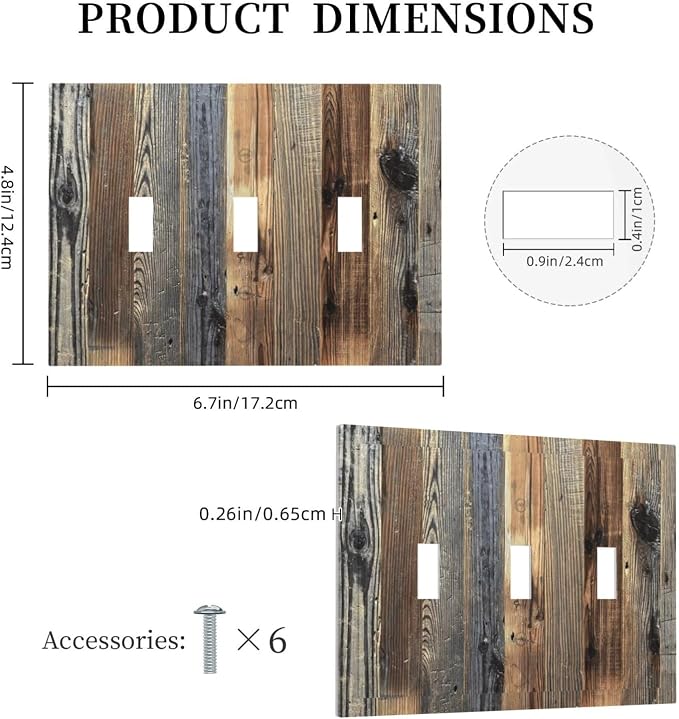 Barn Brown Wood Rustic Weathered Wood Print Decorative Switch Plates 3 Gang - Image 5