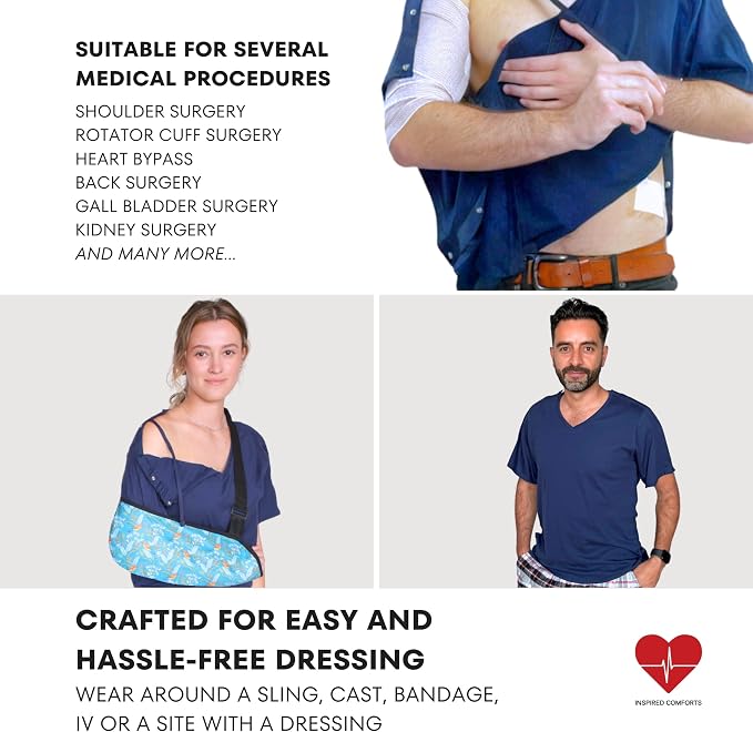 Inspired Comforts Unisex Post Surgery & Rehab V Neck Dual Access Snap Shirt - Image 3