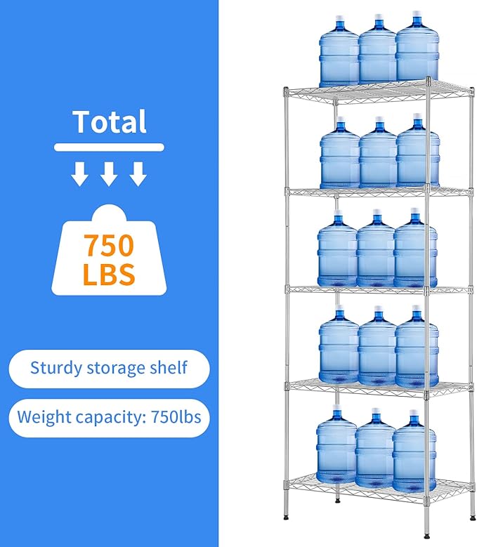 BestOffice | 5-Tier Wire Storage Shelves | 14x24x60 | Chrome | - Image 7