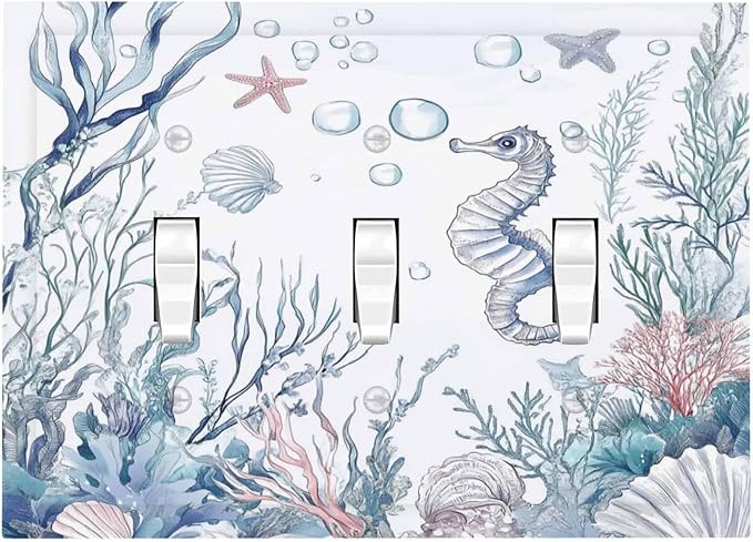 Decorative Switch Plates Ocean Coral Seahorse Seashell Starfish 3 Gang Wall by Unknown