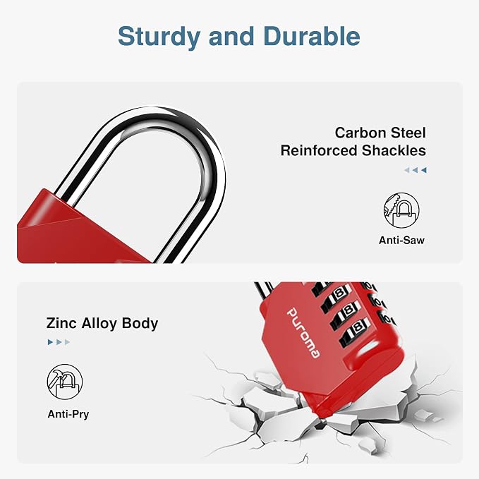 Puroma 4 Pack Combination Lock for Locker 4 Digit Outdoor Waterproof Padlock - Image 4