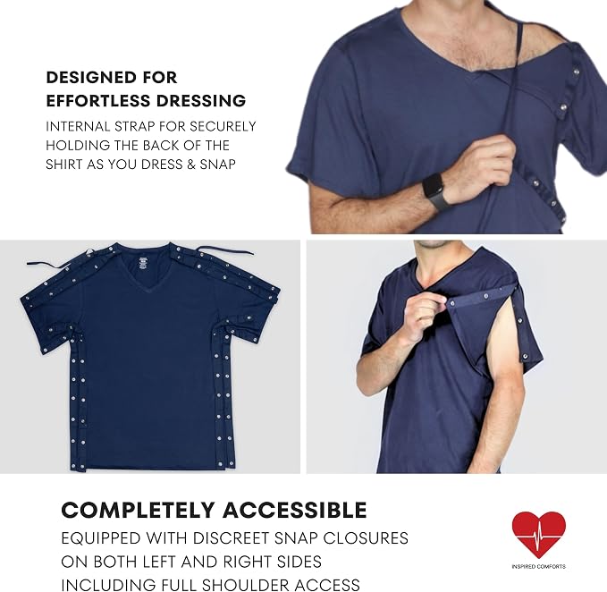 Inspired Comforts Unisex Post Surgery & Rehab V Neck Dual Access Snap Shirt - Image 2