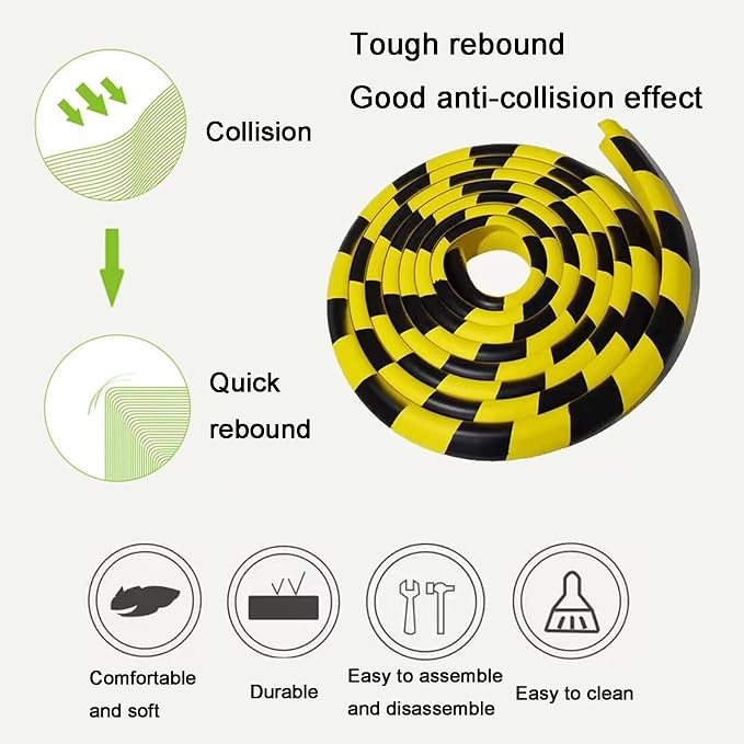 Wall Edge Corner Guards, 196.9in/5m Yellow Black Safety Bumpers, Self-Adhesive - Image 4