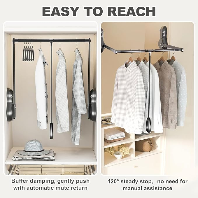 YJINGRUI Pull Down Closet Rod, 120° Pull-down Wardrobe Hanger - Image 4