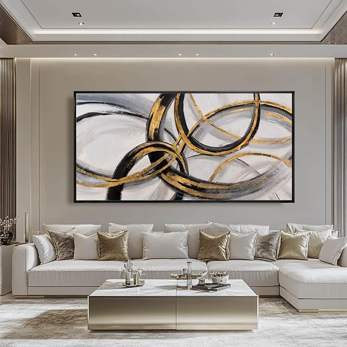 Large Framed Canvas Wall Art Gold Foil Prints Art Abstract Wall Pictures - Image 2
